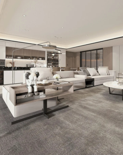 客廳裝修樣板房：現(xiàn)代輕奢高級灰@樣板房客廳家具